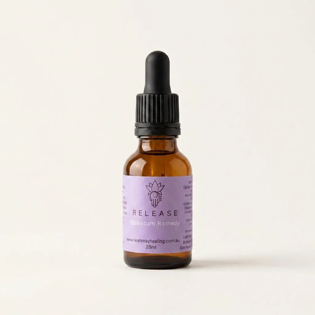 Amber Dropper bottle 25ml Release Quantum Remedy vibrational essence with Pink label